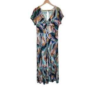 Soft Surroundings‎ Womens Multicolor V-Neck Patterned Jumpsuit Size M Wide Leg